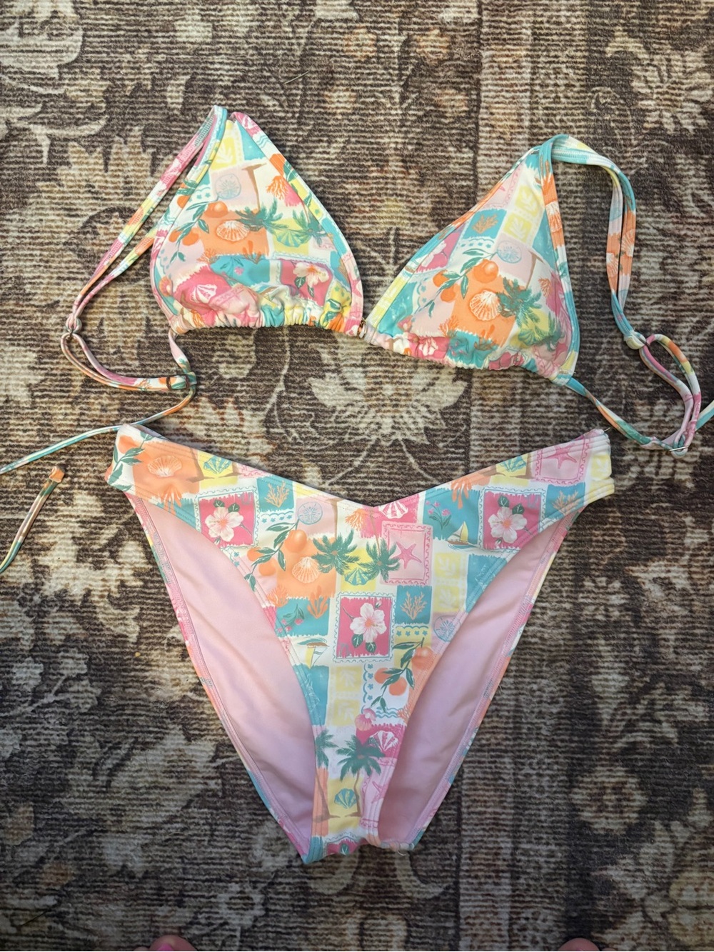 Hollister Pastel Triangle Bikini Top in Pink, Turquoise, Peach